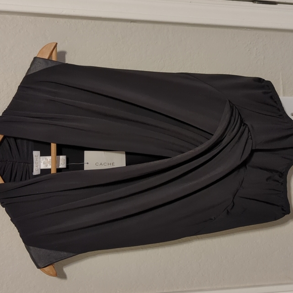 Cache Tops - NWT Cache plunge body suit with leather accents